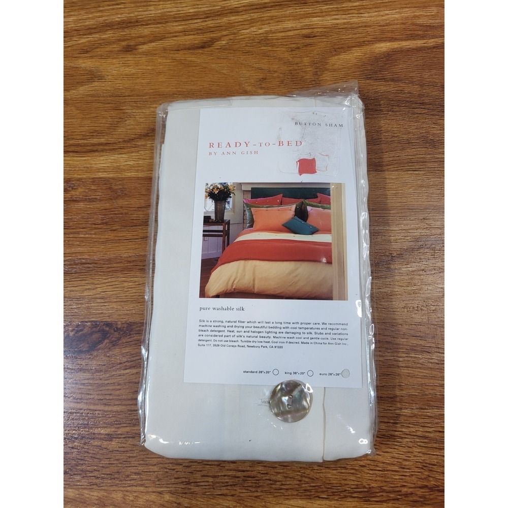 NWT Ann Gish Ready To Bed Ivory 100% Silk Button Sham European